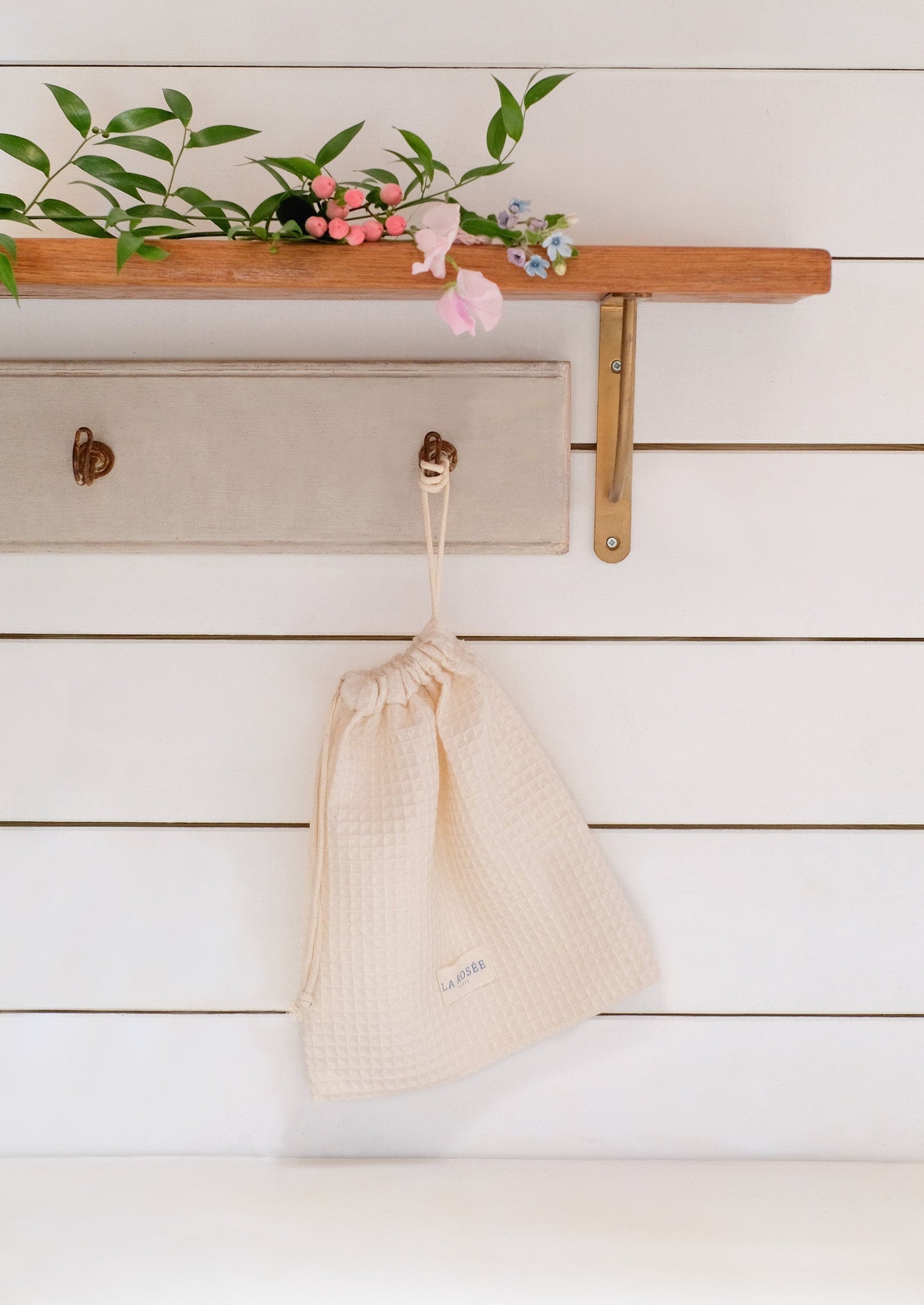 Pochon en nid d'abeille écru, grands carreaux