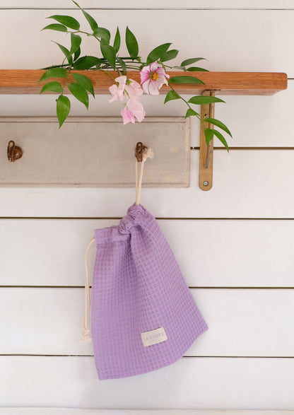 Pochon en nid d'abeille lilas, grands carreaux